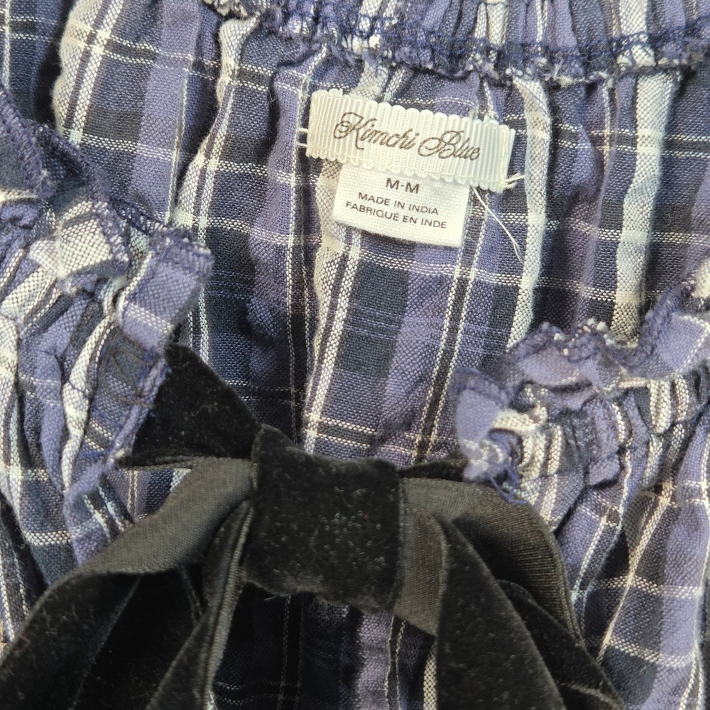Kimchi Blue Blue Plaid Off-Shoulder Smocked Blouse with Velvet Bow - Picture 7 of 13